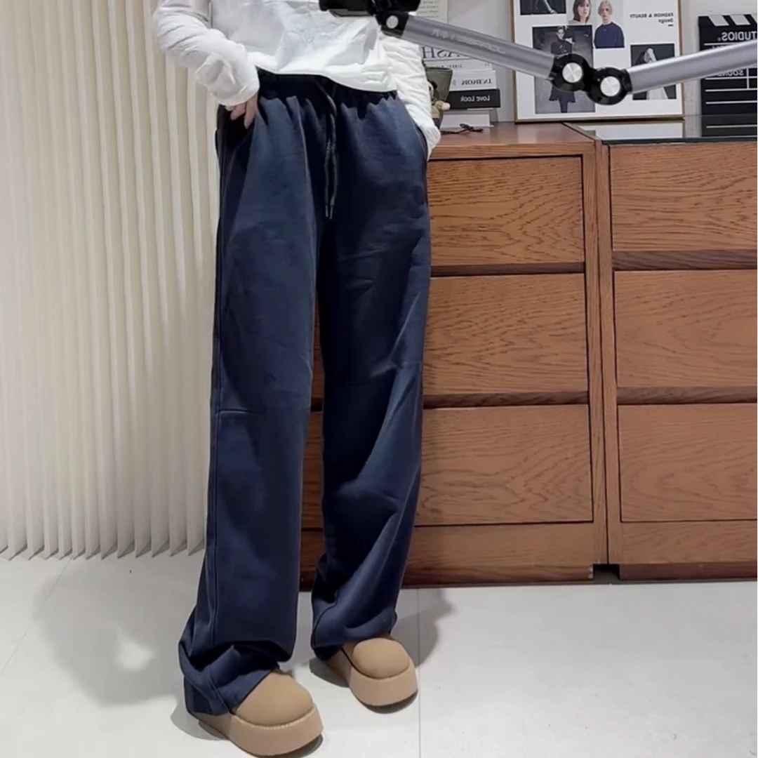 萱贝纯高腰显瘦休闲裤女2024秋季新款宽松时尚百搭弹力直筒卫裤