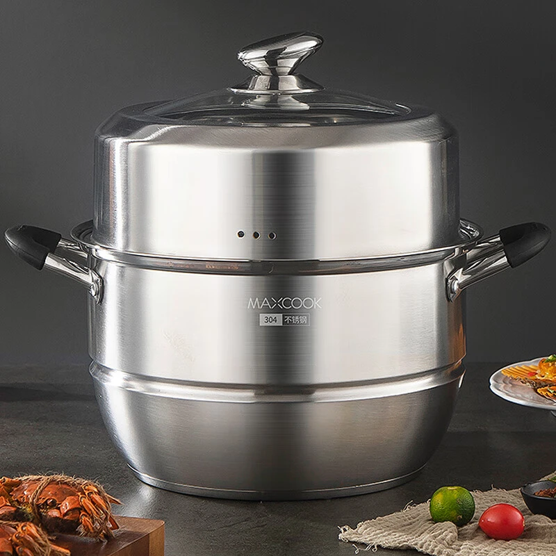 MAXCOOK美厨304钢锅体二层蒸锅 升级硅胶不锈钢蒸锅蒸煮锅具家用