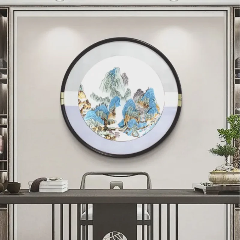 【刺绣灯款】二款千里江山大气玄关高端实物画新中式走廊过道挂画