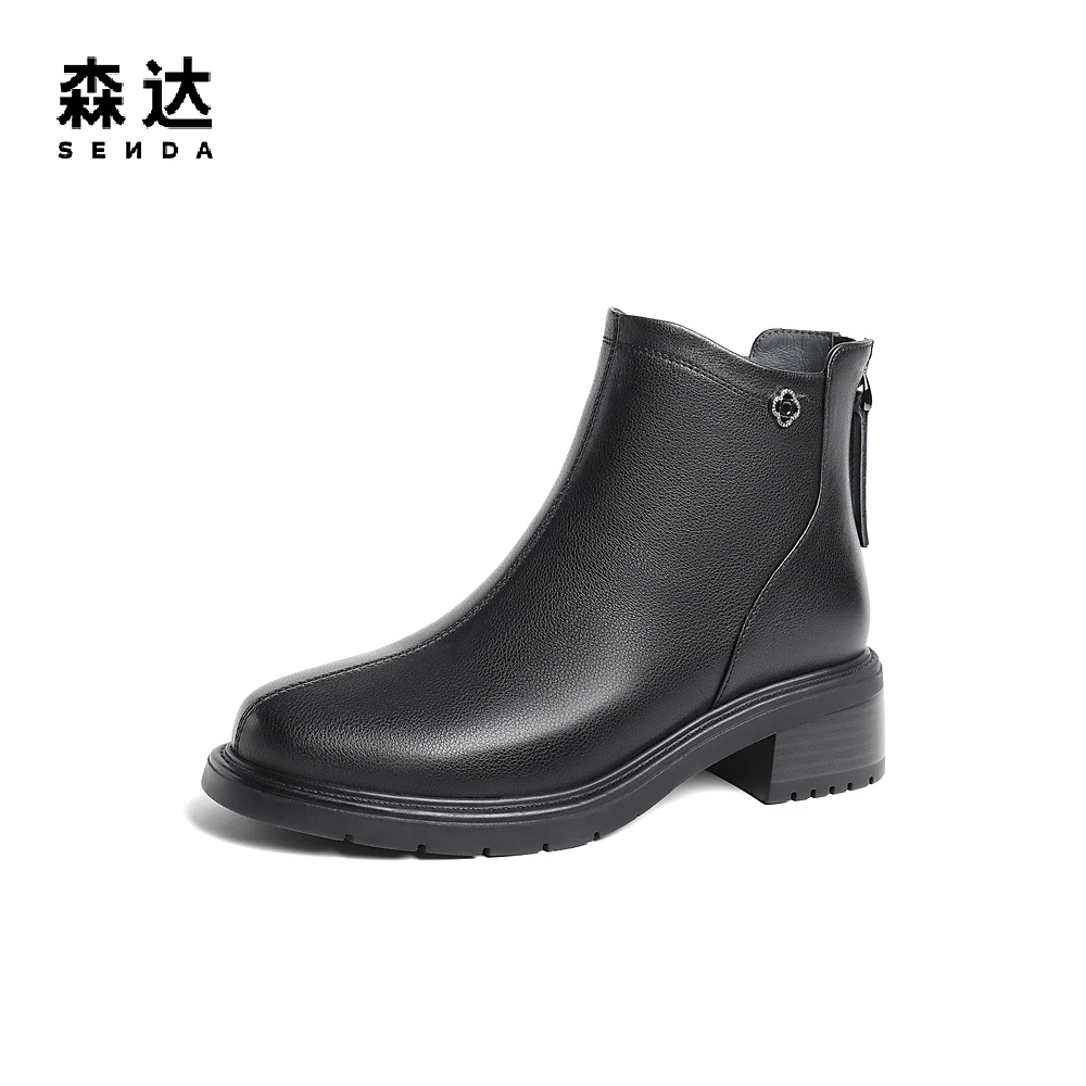 【牛皮】森达气质时装靴女冬商场同款软面显瘦高级粗跟SXT01DD3