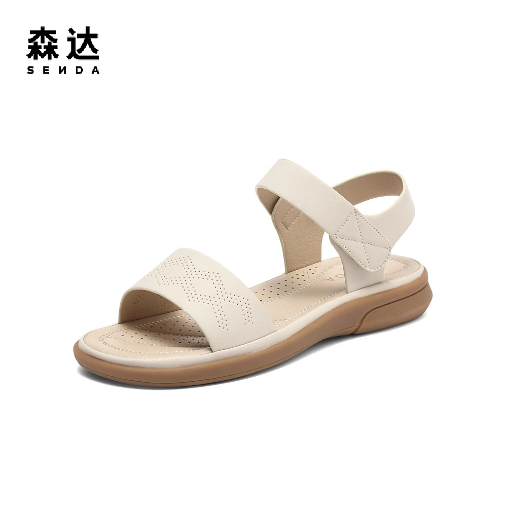 森达简约凉鞋女夏季舒适休闲鞋女士平底沙滩ZTB50BL2