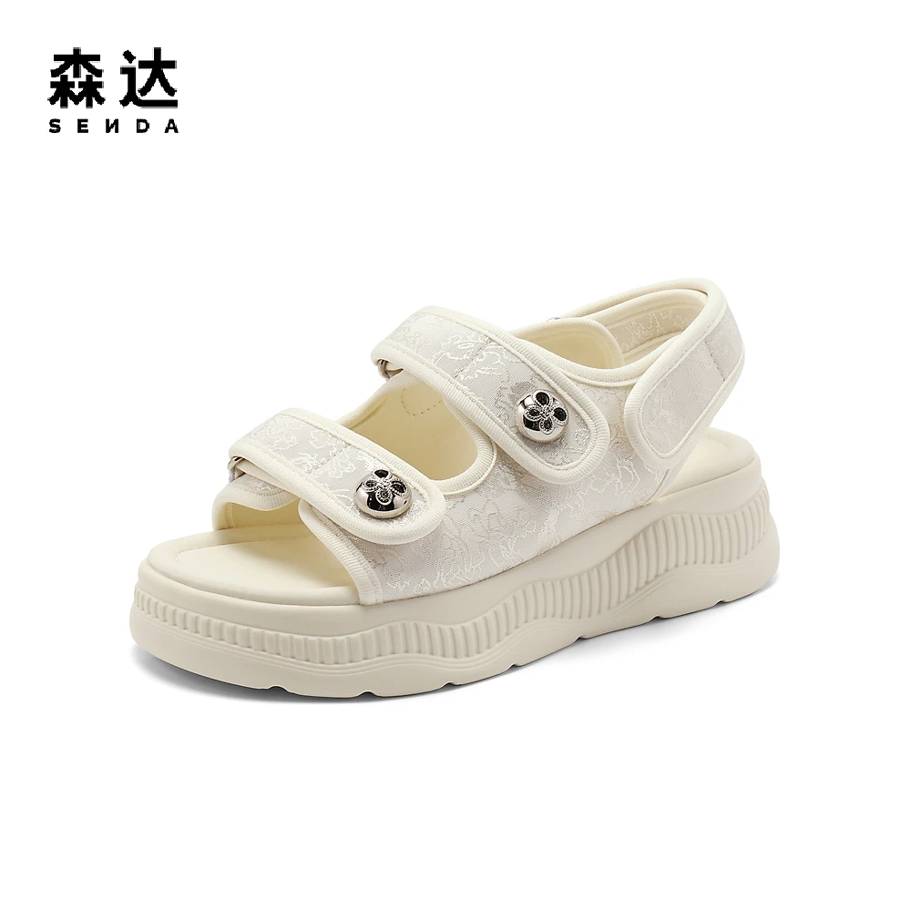 森达凉鞋女款新款一秒入夏季小香风厚底休闲沙滩鞋外穿ZBB49BL4