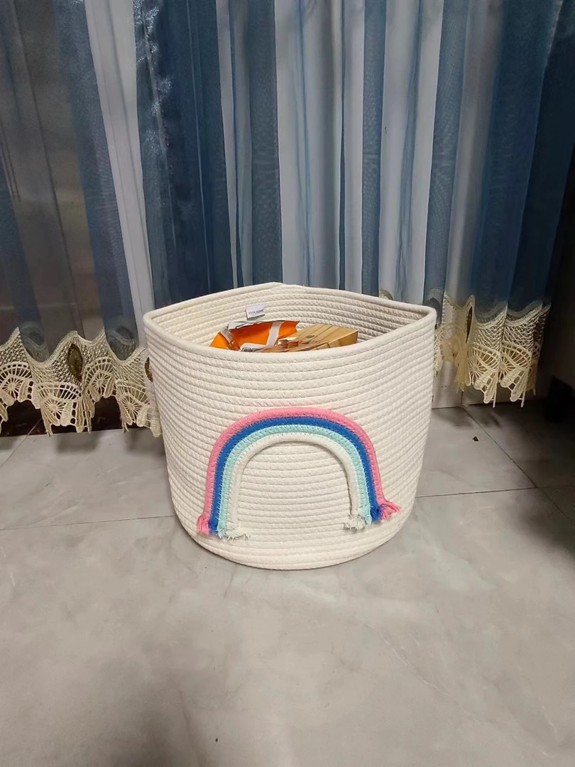 彩虹款棉绳衣橱衣物收纳筐车载杂物收纳篮客厅杂物收纳筐