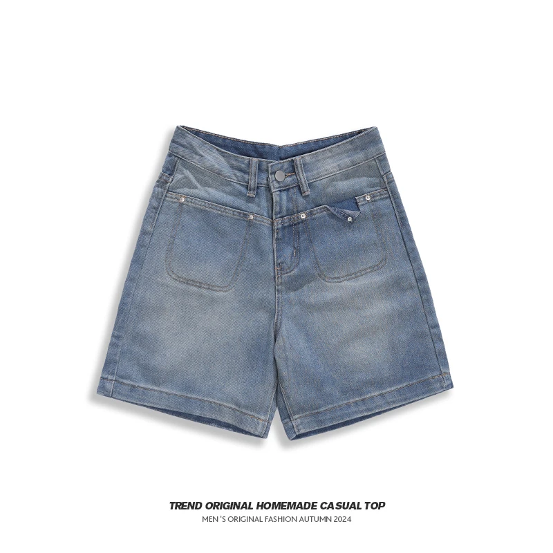 【短裤系列】折耳高腰牛仔阔腿短裤