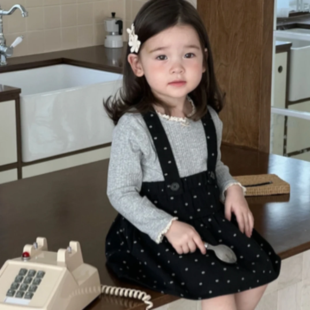 女宝宝秋装甜美可爱背带裙休闲打底衫两件套碎花公主韩版波点