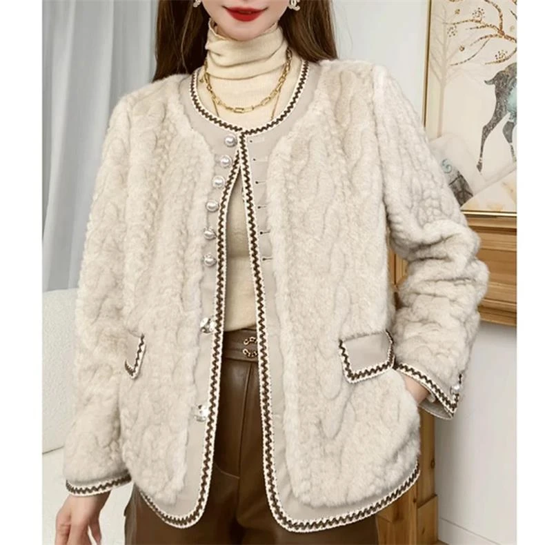 小香名媛风外套2025女新款冬季别致珍珠扣圆领开衫阔太太上衣