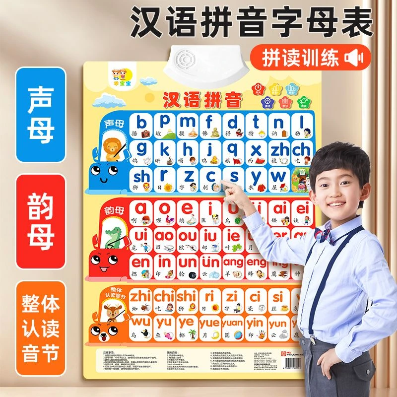 早教拼音挂图汉语拼音拼读训练神器幼儿童早教发声字母表学习墙贴