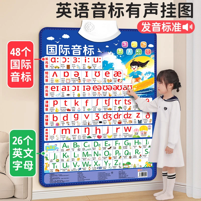 48个英语音标有声挂图发音和自然拼读训练英文26个字母表墙贴
