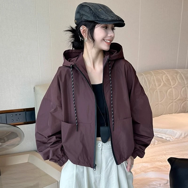 【高智淡人】抽绳连帽冲锋衣外套女2024早秋新款休闲显瘦宽松长袖