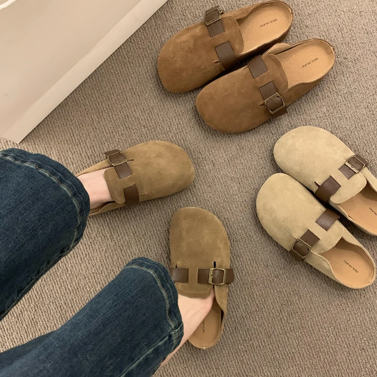 复古森女风勃肯鞋包头半拖鞋女外穿2024新款一脚蹬半托单鞋小众