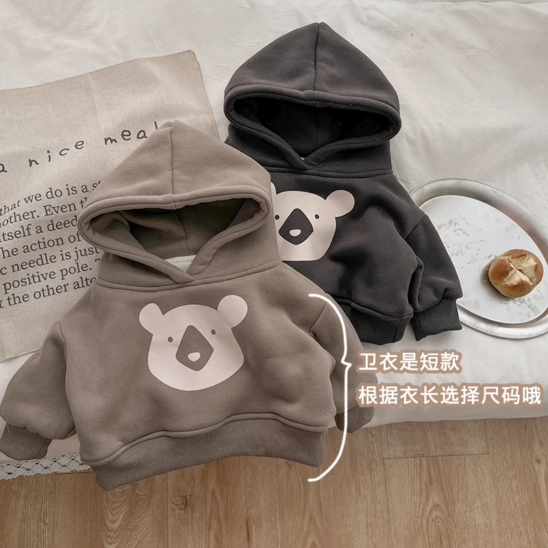 T22D12冬韩版宝宝加绒卫衣连帽保暖加厚婴幼儿外出服儿童小童上衣