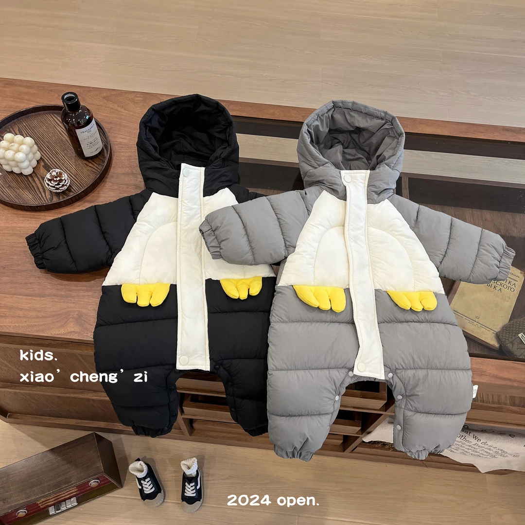 T24D165秋冬新款厚款连体爬衣女宝宝男宝宝撞色百搭耐脏连体爬衣