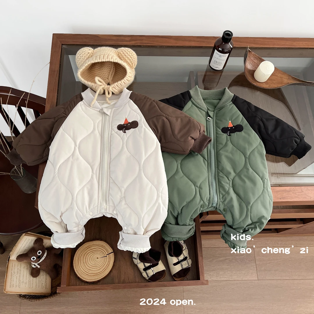 T24D106秋冬新款拼色保暖女宝宝男宝宝韩系外出内搭百搭连体爬服