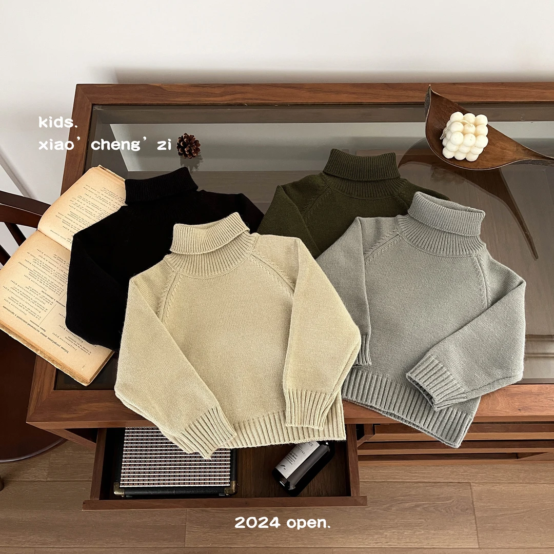 T24D120百搭儿童纯色高领毛衣韩版秋冬套头长袖【宝藏衣橱上新】