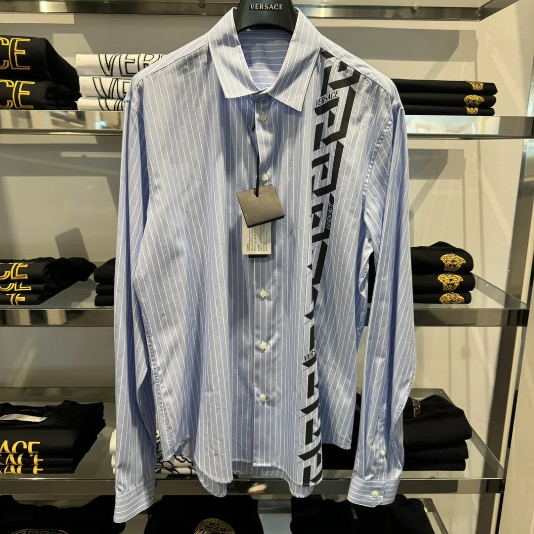 全新未使用 VERSACE/范思哲 男士回形纹条纹衬衫