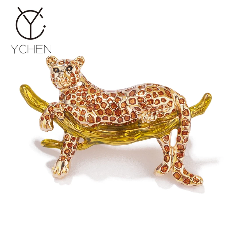 铜合金胸针 珐琅彩金钱豹子胸针气质外套西装开衫别针