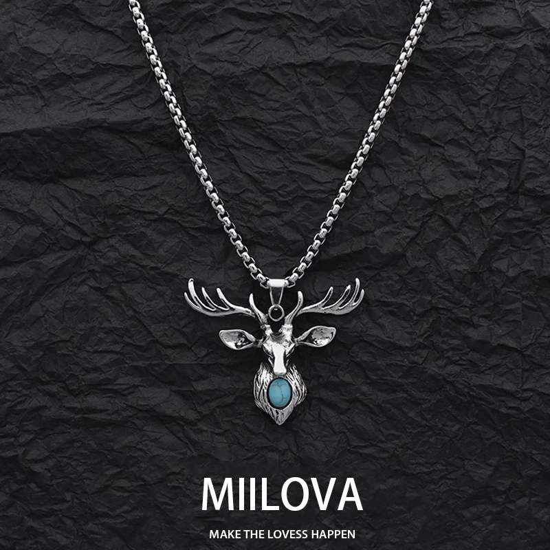 形云 钛钢项链 绿色鹿头项链男女潮小众设计高级感毛衣链吊坠个性