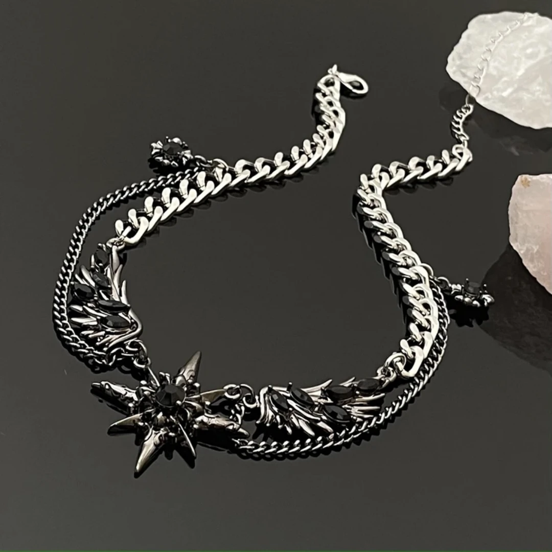 钛钢项链 暗黑芒星翅膀拼接项链男轻奢小众冷淡风情侣个性女ins