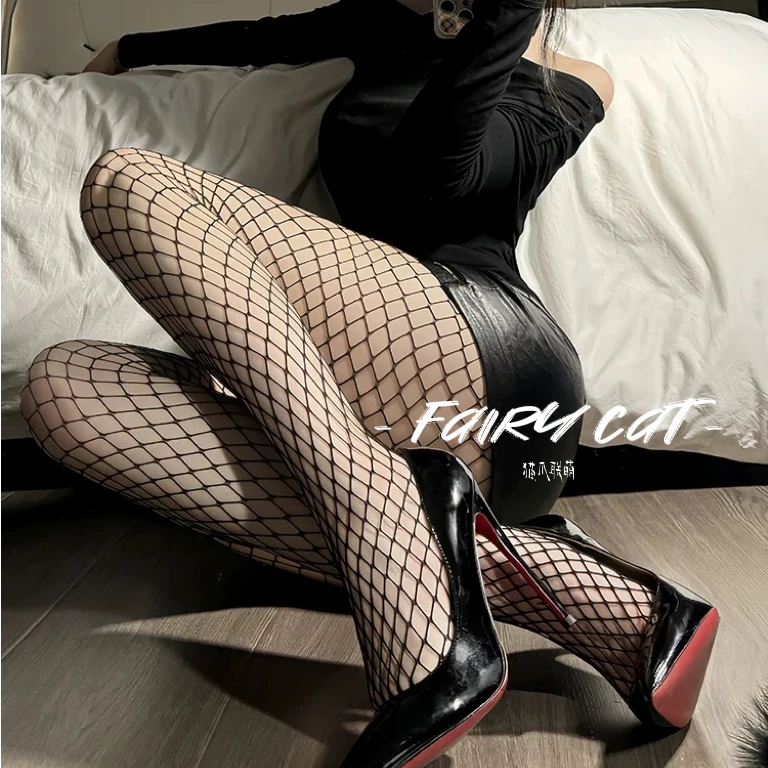 好御好欲*性感网袜女糖果色纯欲黑丝薄款高筒过膝连裤镂空网袜