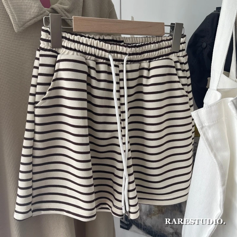 大码300斤条纹运动短裤女夏季2023新款百搭阔腿小个休闲裤五分裤