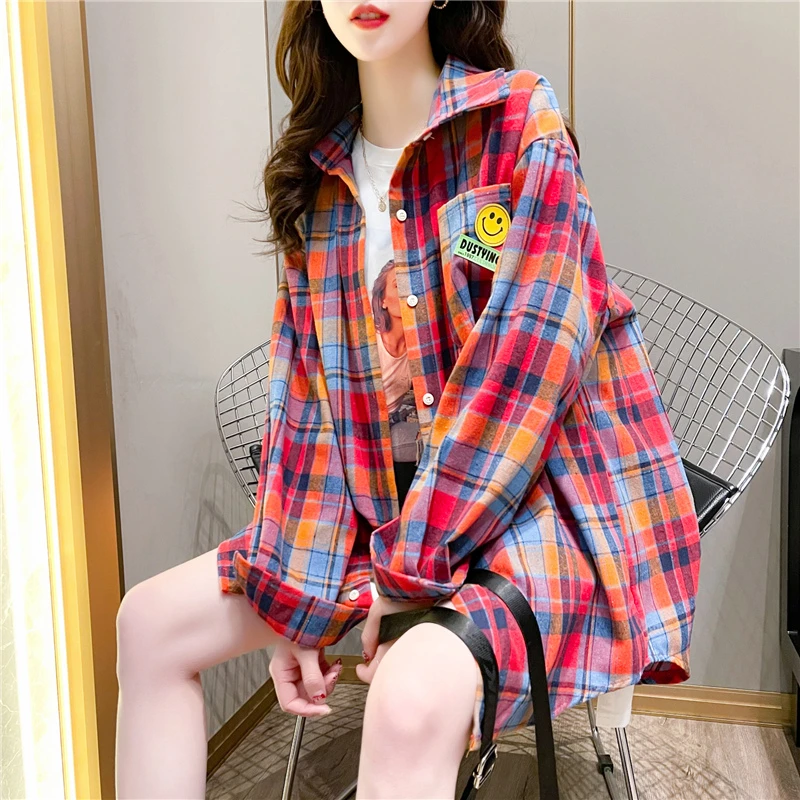 春秋开衫外套女薄款格子衬衫减龄时尚洋气上衣大码女装2024年新款