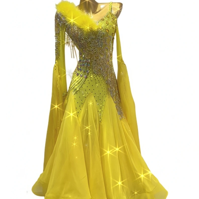 舞依阁高档仿真丝国际摩登表演赛裙华尔兹交谊舞裙摩登舞裙定制