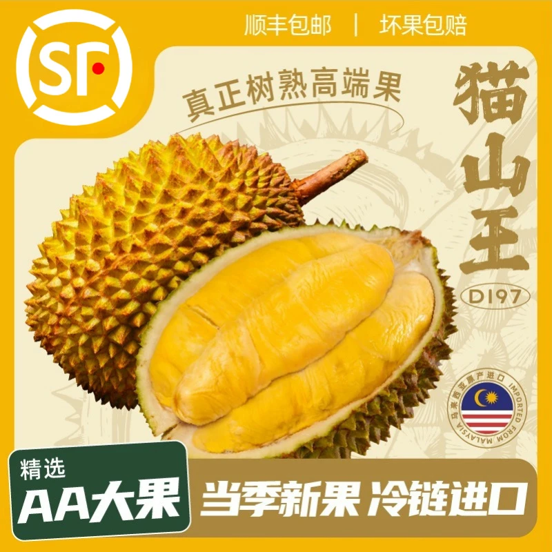 马来西亚猫山王榴莲D197【顺丰】液氮榴莲整果送礼水果礼盒