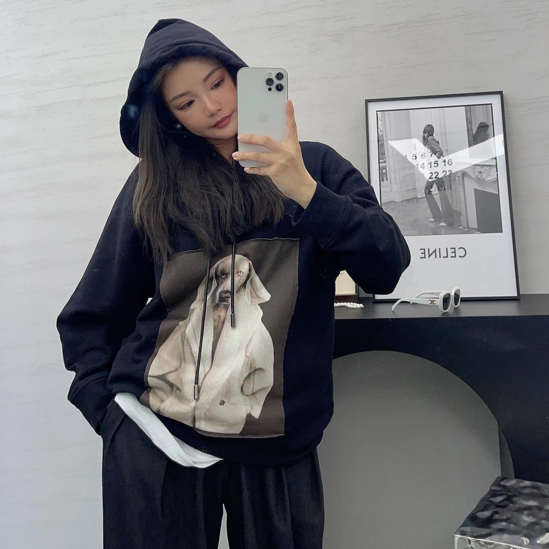 未使用 MaxMara 【兔子香港】威玛猎犬印花连帽套头卫衣