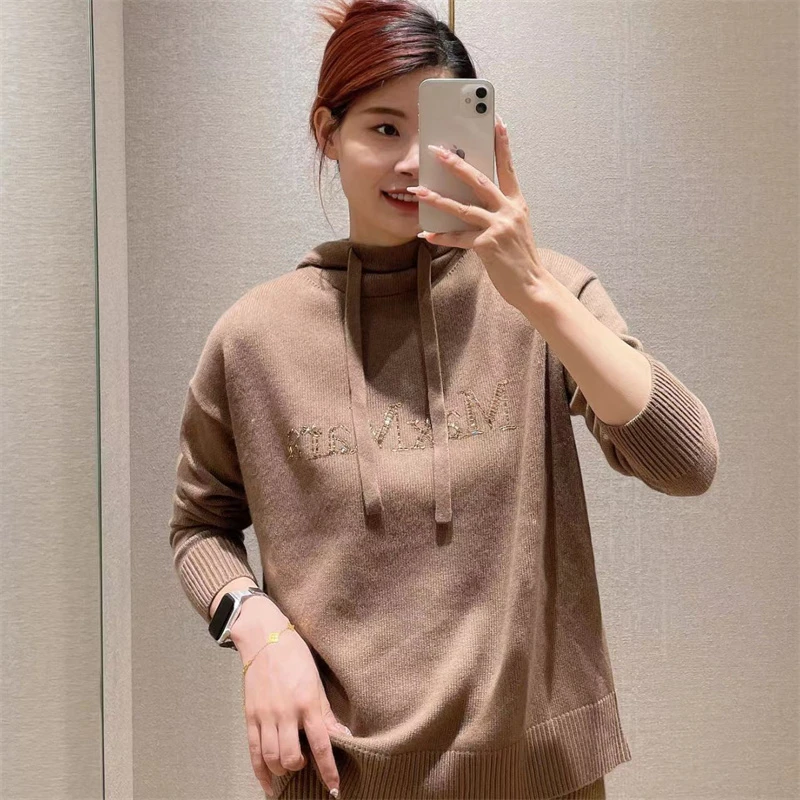 全新未使用 MaxMara 【2xxx！】新款羊绒水钻羊绒连帽休闲毛衣