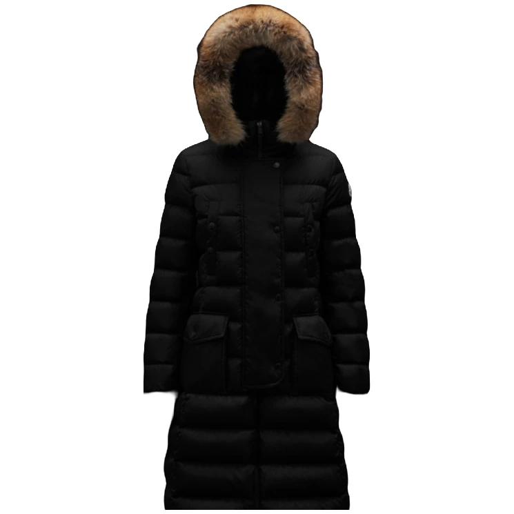 全新未使用 MONCLER 魔方/专柜/黑色中长款冬季连帽羽绒服/KHLOE