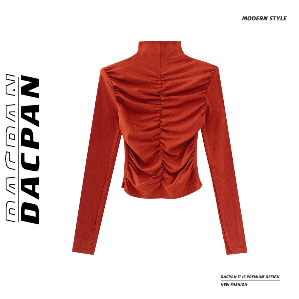 【肯豆出街】高领褶皱修身长袖上衣（有垫肩）