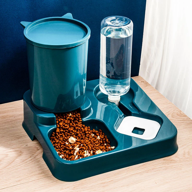 猫碗狗碗自动饮水器喂食器一体不湿嘴防打翻食盆猫粮碗猫咪宠物用