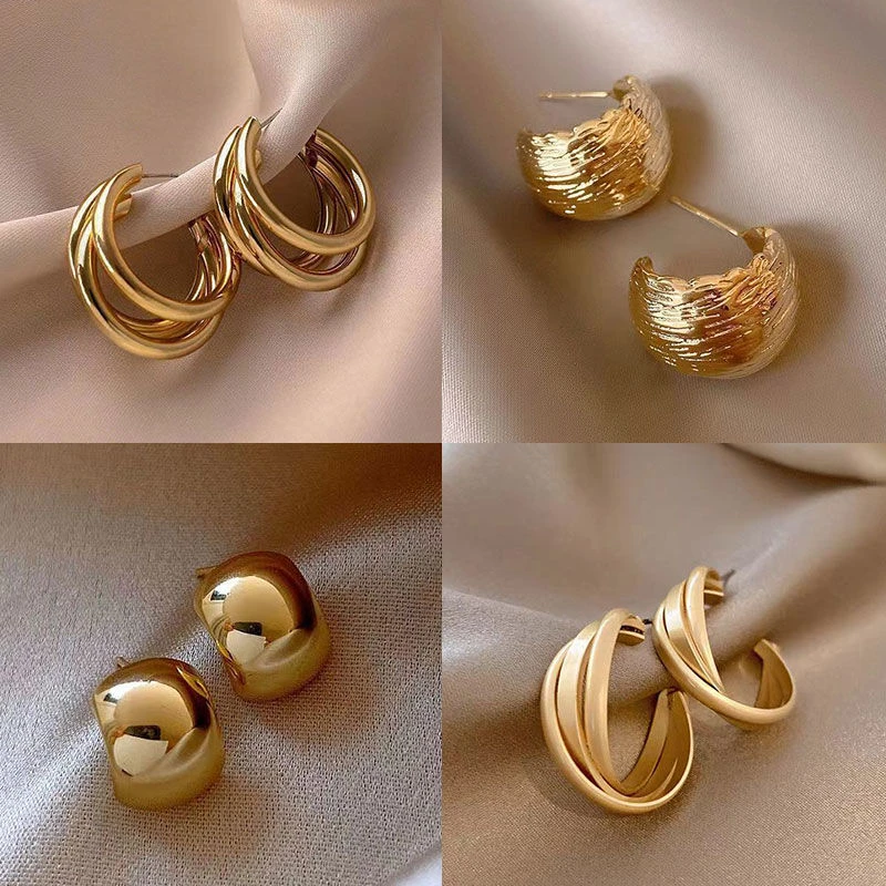 复古轻奢金色港风耳环2024新款高级感耳圈小众设计金属耳饰