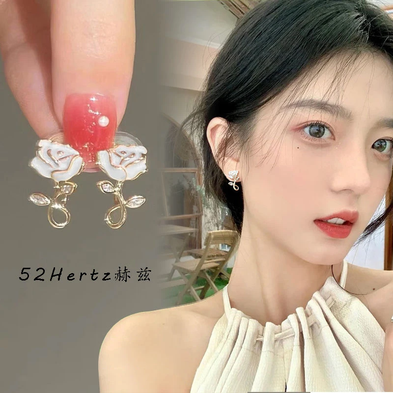 合金耳饰 山茶花干枯玫瑰耳夹无耳洞新款耳饰小众设计感耳饰