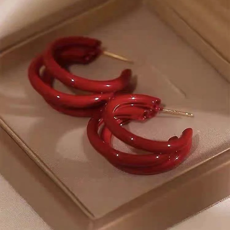 滴油光面条纹圆形耳环通勤简约ins风耳钉复古港风高级感耳饰