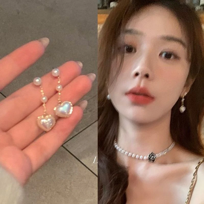 合金耳饰 圆珠爱心流苏耳环女耳钉小众设计感气质简约独特耳饰