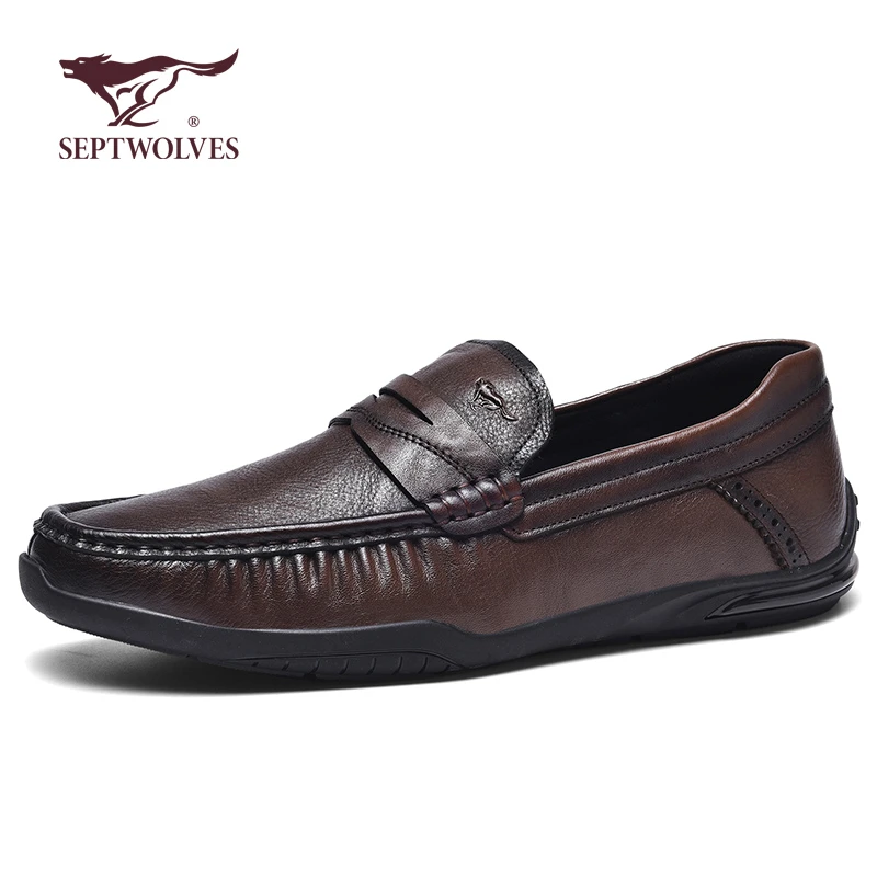 七匹狼男鞋2024年新款男士真皮头层牛皮一脚蹬懒人鞋豆豆鞋乐福鞋