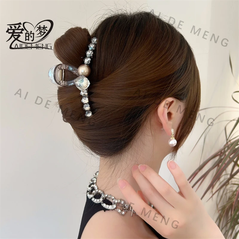 爱的梦茶树香槟珠珠盘头发抓夹方钻夹子ins优雅百搭法式大抓夹