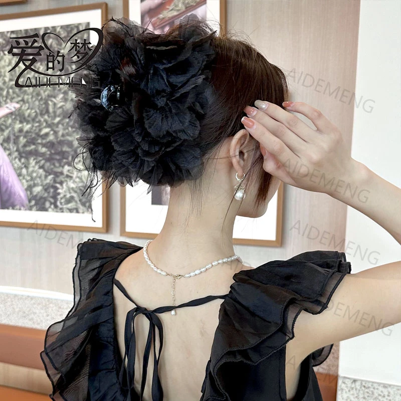 爱的梦百搭超仙高档羽毛抓夹大号头饰夹高颅顶发卡女简约