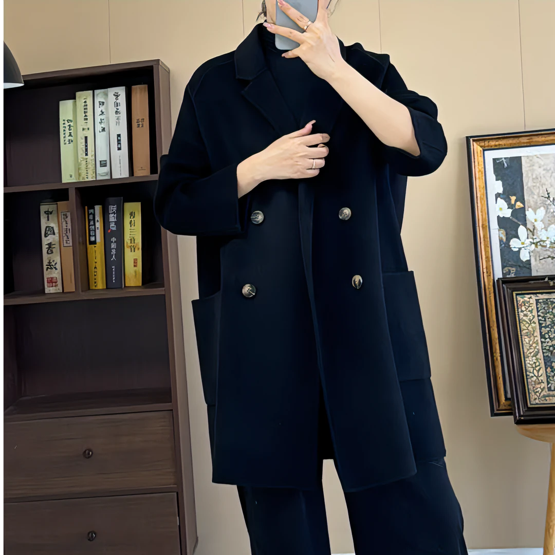 【乐乐】韩版百搭经典四粒扣中长款羊毛大码女装气质时尚休闲秋冬