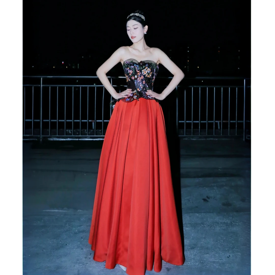 【蓓芙莉】高端2024简约敬酒服新娘宴会小众高级感黑红搭配晚礼服