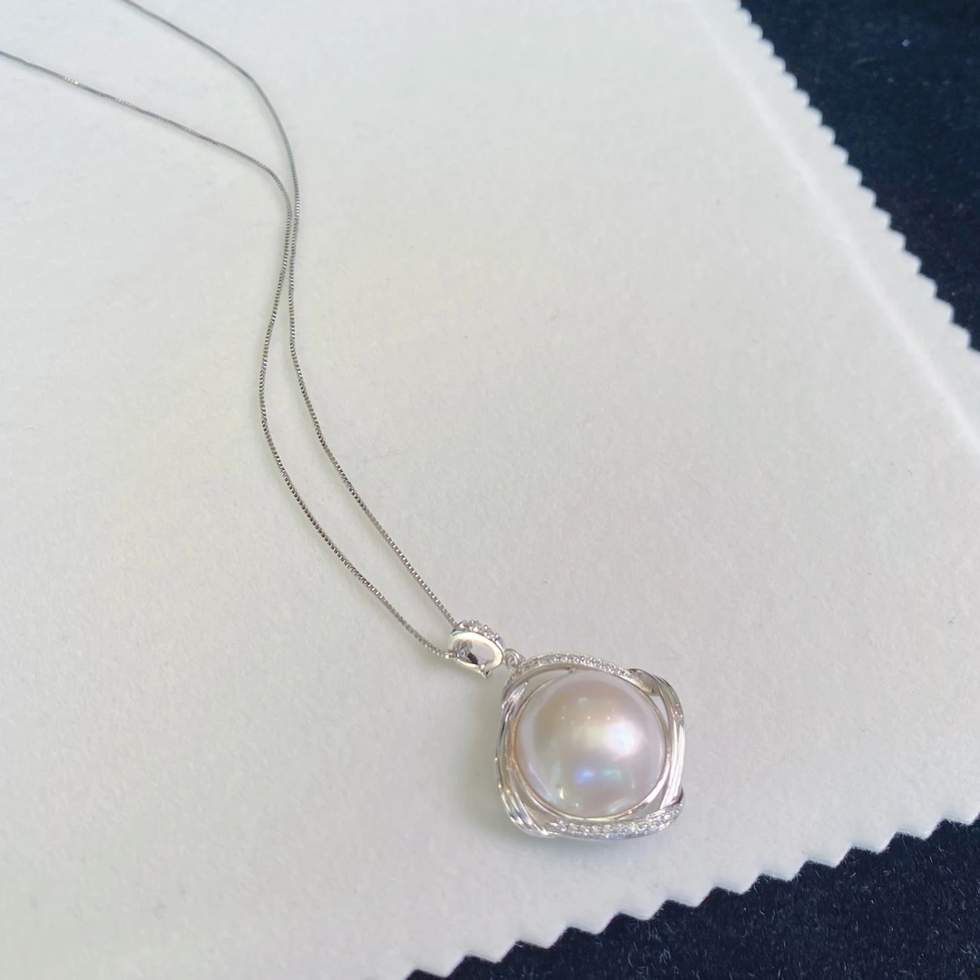 菱形马贝吊坠复古风格天然海水珍珠吊坠项链15-16mm大尺寸