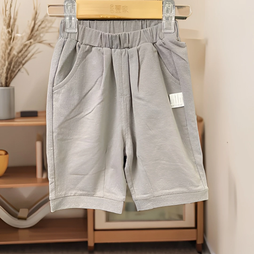 哎麻麻高品质9021969儿童裤子针织休闲灰色六分中裤运动纯色夏款