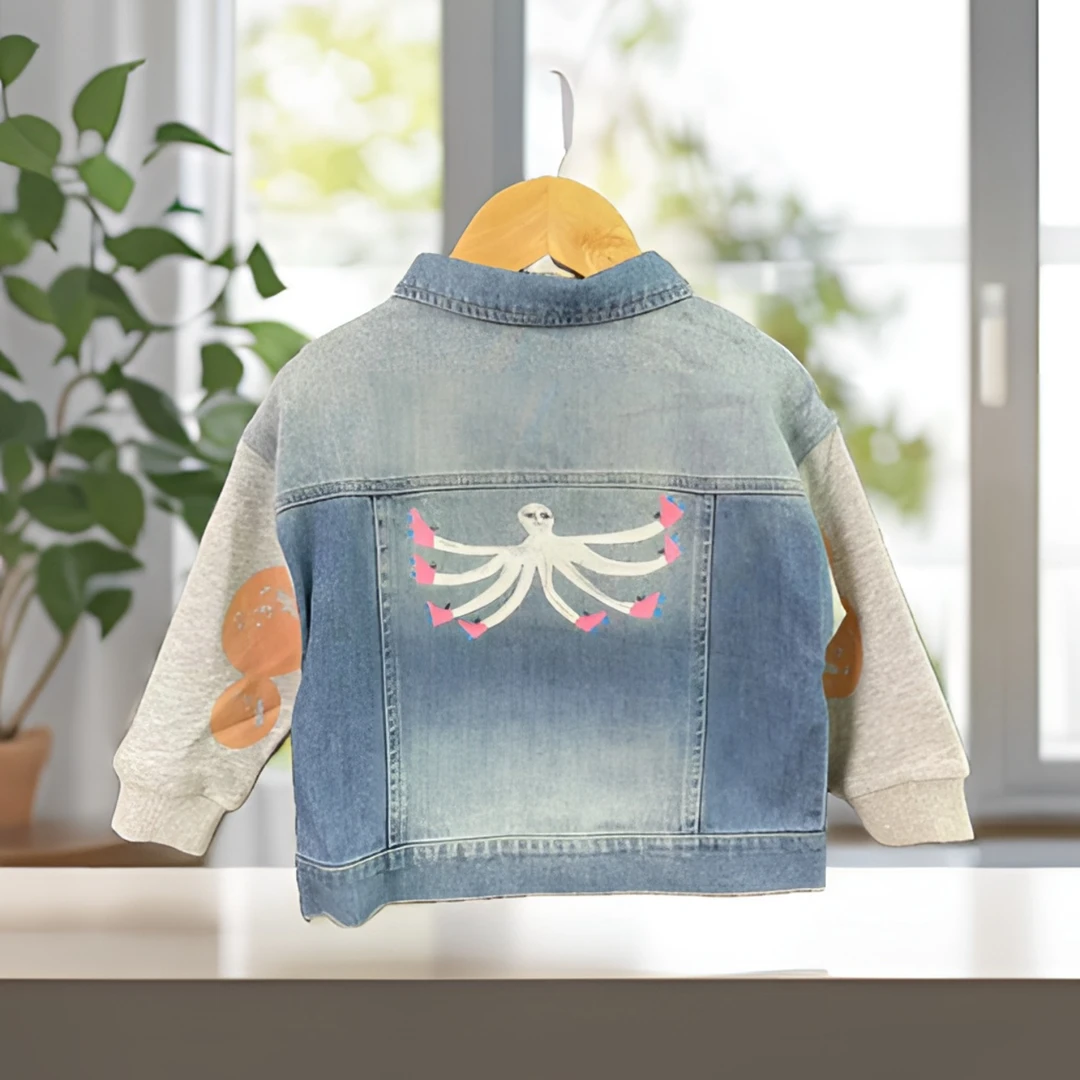 爱麻麻9011561软牛仔外套帅气小男孩时髦秋装潮酷痞帅潮牌童装