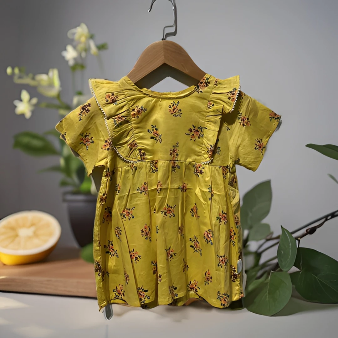 哎麻麻高品质9022007碎花女童夏季黄色印花连衣裙韩版时尚