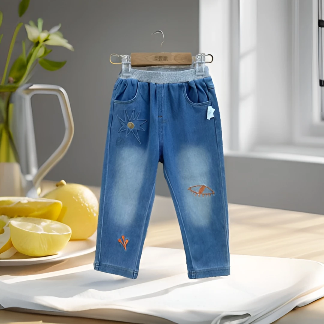 哎麻麻9112805新款儿童牛仔裤独特洋气时髦潮酷痞帅童装炸街服装