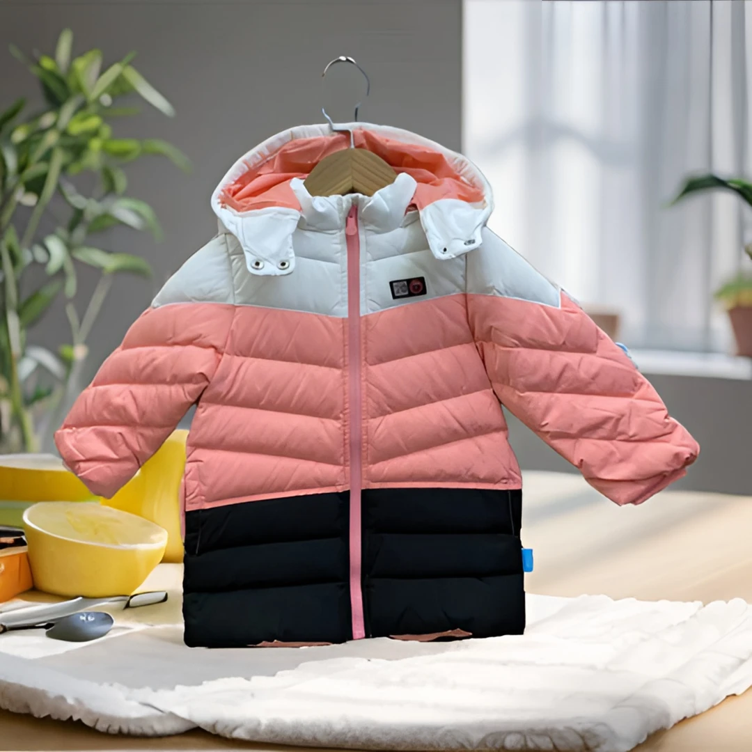 哎麻麻高品质6042702女童连帽加厚保暖中长款白鸭绒羽绒服百搭