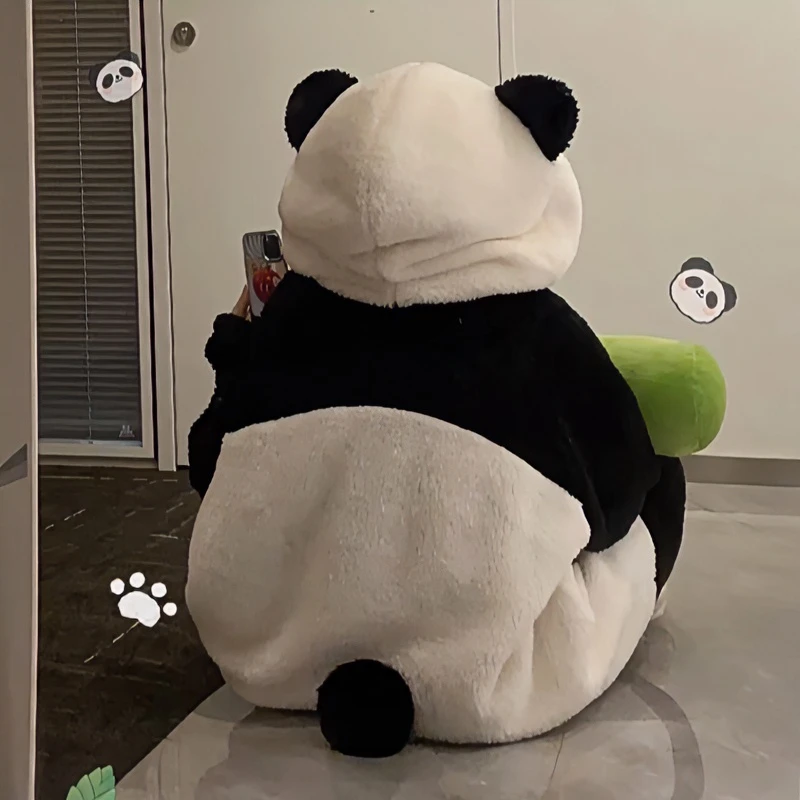 卡通连体大熊猫珊瑚绒睡衣女秋冬季加厚加绒连帽可两穿睡袍家居服