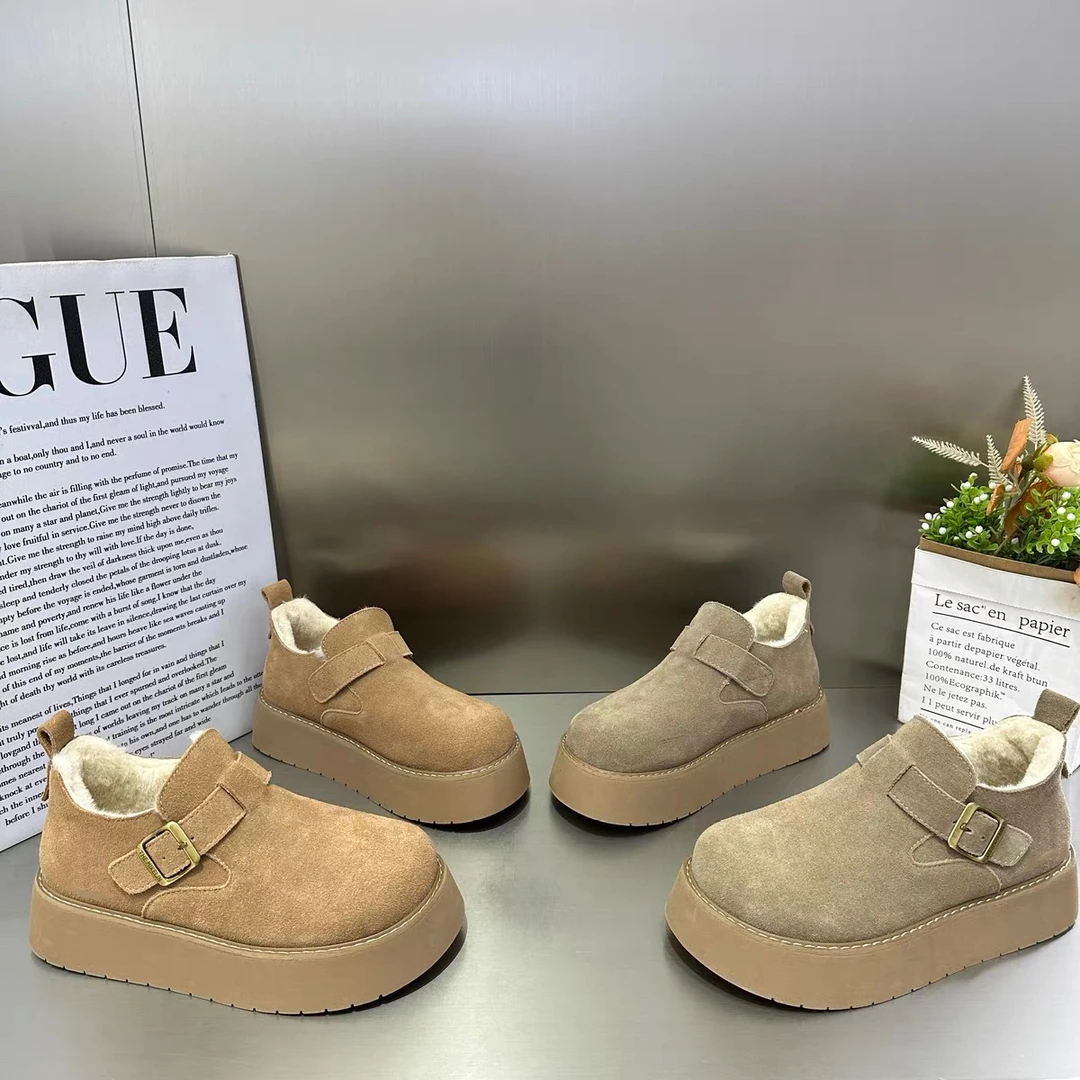 2024秋冬新款勃肯鞋高帮女鞋加绒厚底松糕鞋复古一脚蹬增高1547