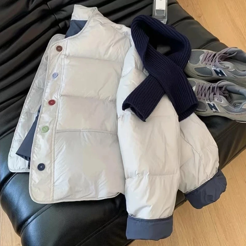 【送围巾】2024冬季新款短款女小个子小清新彩色扣减龄面包服外套